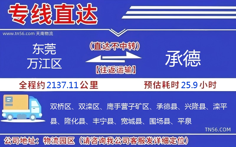 东莞万江区到承德物流公司 东莞万江区到承德物流公司