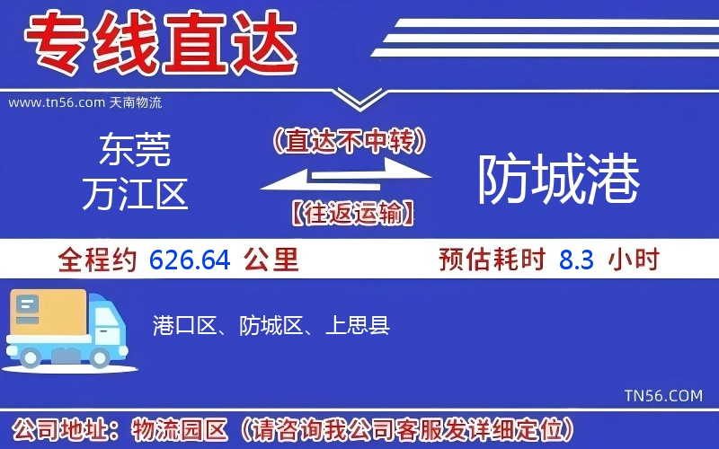 东莞万江区到防城港物流公司